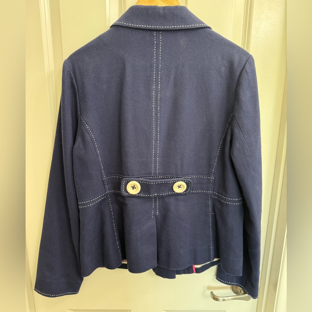 Boden Blazer Womens 12 Regular Cotton w/ Poly Lining Navy Blue Oversize Buttons - Picture 2 of 10
